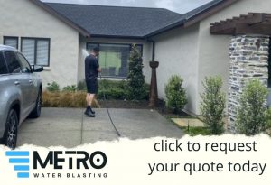 Professional house washing in progress by metro watr blasting technician, We only do soft chem wash instead of water blasting or high pressure washing 